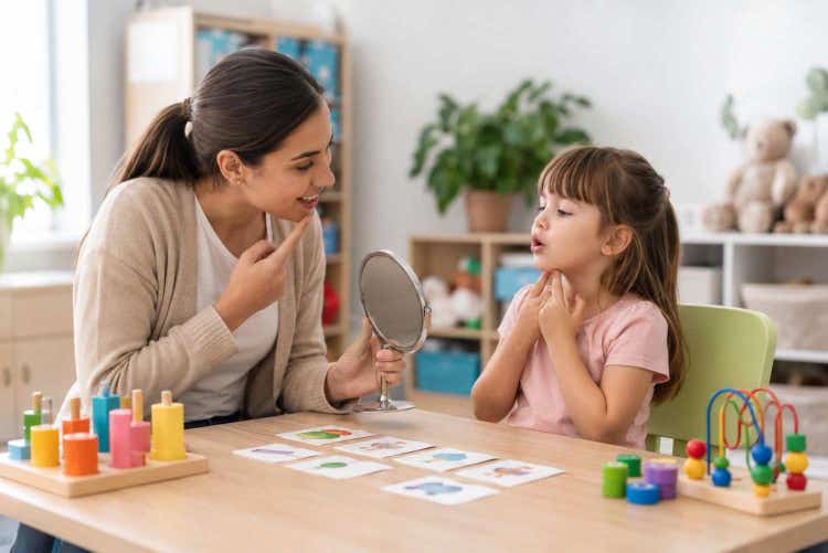 Child receiving childhood apraxia of speech therapy to improve speech clarity, communication, confidence, language development, and everyday social interaction.