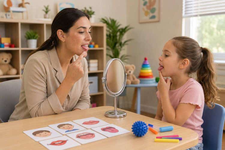 Child receiving myofunctional therapy to improve oral muscle function, swallowing patterns, breathing, speech clarity, and healthy facial development effectively.