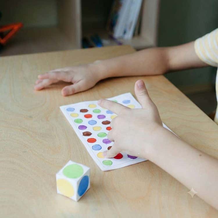 Children practicing social communication and turn-taking skills through interactive board games in a supportive learning environment.